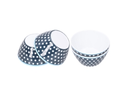 Juego De 4 Boles Para Ensalada De 6 Pulgadas, De Porcelana, Imitación Melamina, Con Estampado Azul Oscuro Y Diseño Anticaída.
