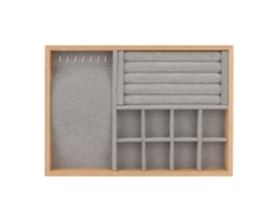 Organizador de cajón para joyas, estante triple para anillos, pendientes y pulseras, gris