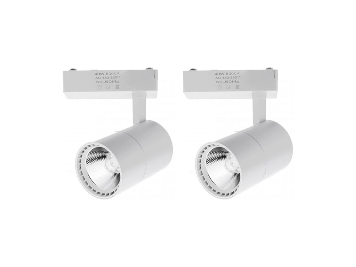 2x Foco Led Carril 40W, Luz Fria 6000K, 2700 Lúmenes, 220V 50-60Hz Monofásico, Aluminio Color Blanco JANDEI