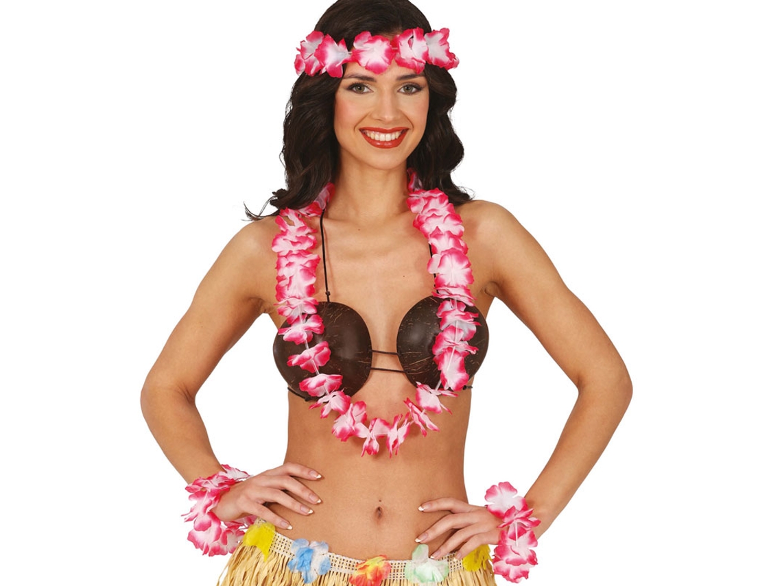 Kit de Hawaiana rojo Collar, tocado y pulseras