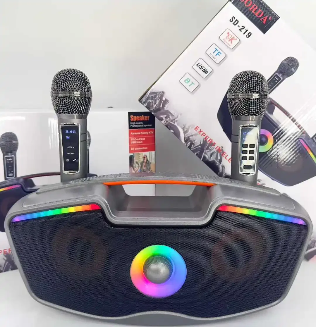 Altavoz Bluetooth Portátil (gris) Con 2 Micrófonos, Karaoke Doméstico Con Doble Voz.