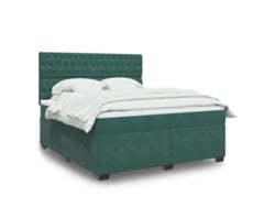 Cama Box Spring Con Colchón Terciopelo Verde Oscuro 180x200 Cm