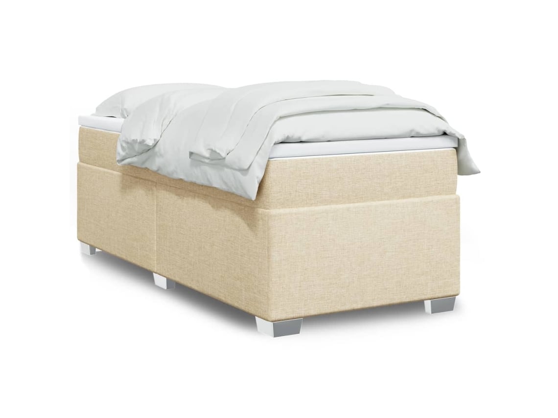 Cama Box Spring Con Colchón Tela Color Crema 90x190 Cm