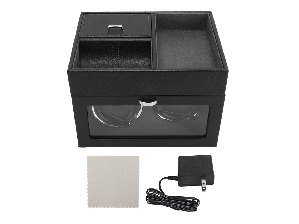 Caja de cuerda automática para relojes con luz LED, 2 relojes, bajo nivel de ruido