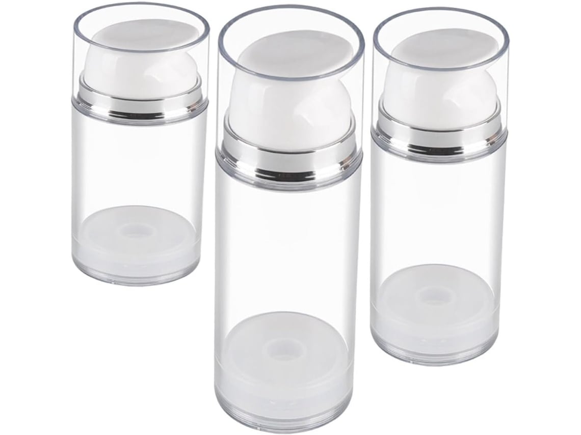 De 3 Frascos Vazios E Recarregáveis Com Bomba Airless Para Loções De Viagem, Com Prático Recipiente Em Abs.