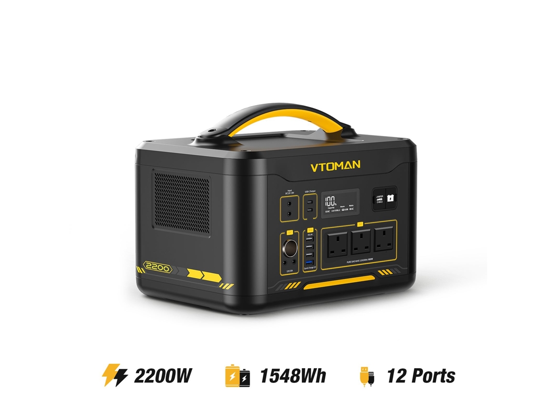 Estación de energía portátil Vtoman Jump 2200, batería LiFePO4 de 1548 Wh, salida de CA de 2200 W, ampliable a 3096 Wh