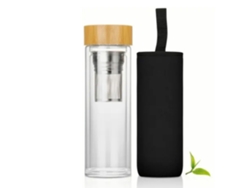Botella De Té Alta De Vidrio Borosilicato Con Infusor, 400 Ml, Doble Pared Aislada Con Manguera Protectora.