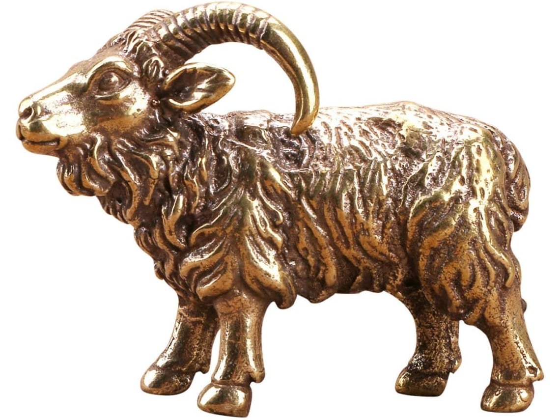 Adorno Artístico Portátil Ligero Escultura Cabra Latón Elegante Decoración Redonda Oficina Hogar