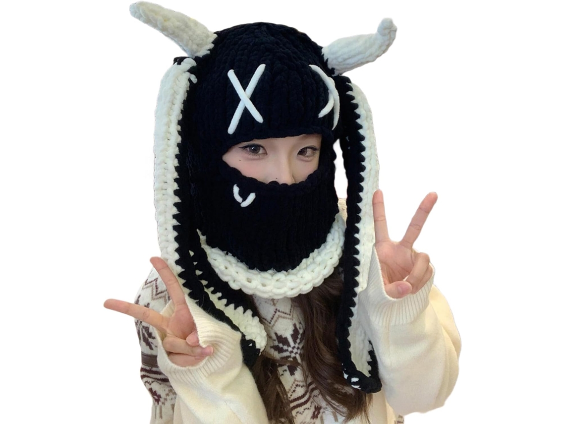 Gorro De Punto Con Suaves Orejas De Conejo De Acrílico Para Invierno, Esquí, Motociclismo Y Ciclismo.