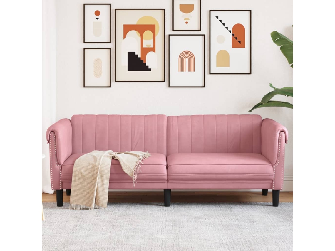 Sofá De 3 Plazas Terciopelo Rosa