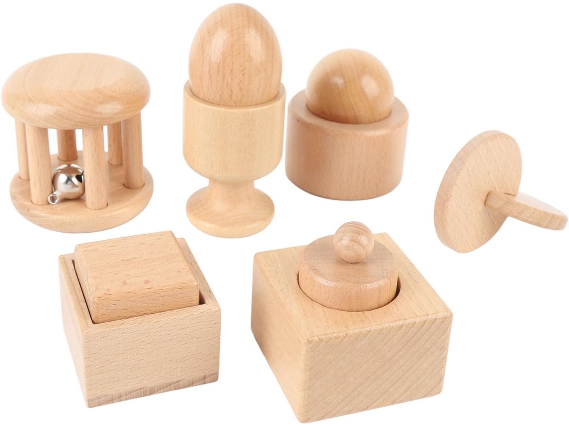 Sonajero De Madera Para Bebés: Juguete Cognitivo Para Desarrollar La Motricidad Fina De Los Niños.
