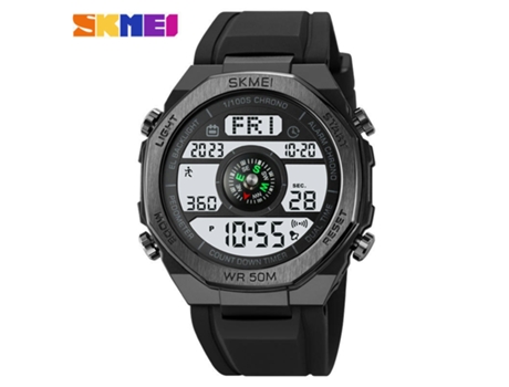 Relojes deportivos digitales para hombre Relojes de pulsera impermeables para hombre con alarma Luz trasera LED-Máquina blanca de concha negra LUUC...