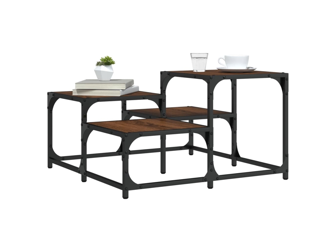 Mesa de centro HARLANV1 con detalles en madera de roble marrón (68x68x40 cm)