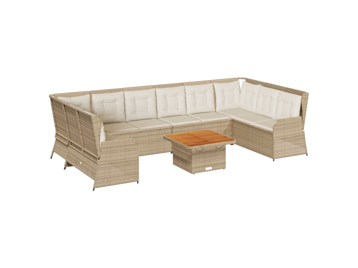 Juego de 7 sillones de jardín con cojines de mimbre, beige, MAISON EXCLUSIVE (120 x 80 x 60 cm)