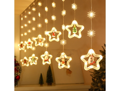 Adorno de Navidad Luces Decorativas Cortina Estrellas Cinco Puntas Led Barra Hielo Muñeco Blanco