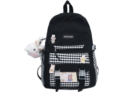 2026-mochila Grande Kawaii Harajuku Japonesa Cute Plaid Para Estudiantes Escolares (negro)