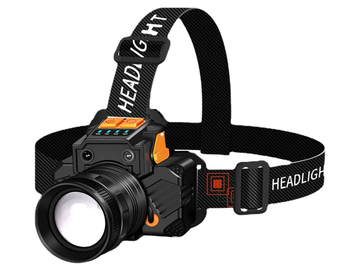 Linterna frontal LED recargable por USB, linterna frontal giratoria con zoom impermeable con 3 modos (negro) YIZHOOD