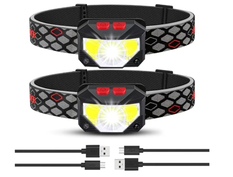 BISBISOUS T90 Linterna Frontal Recargable 2 Paquetes Led Brillante 1100 Lúmenes Sensor de Movimiento Impermeable Negro VIGA EUROPE