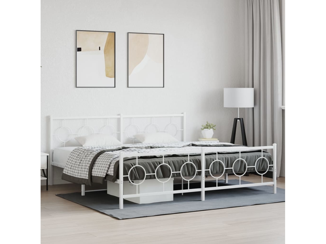 Estructura Cama Sin Colchón Con Estribo Metal Blanco 200x200 Cm