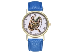 Reloj De Cuarzo Casual Unisex Con Cuerda De Cuero Pu Dial Redondo Azul Real