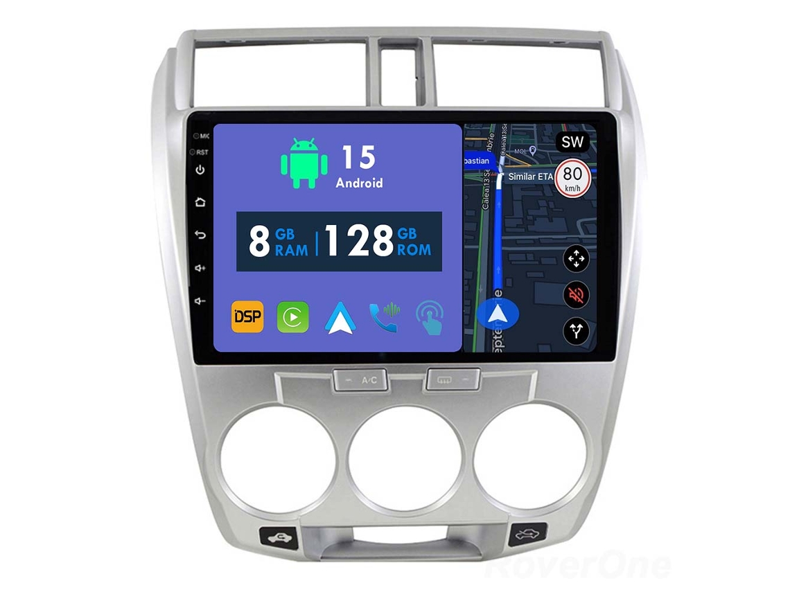 Coche Radio Android Auto Autoradio 8GB RAM 128G ROM CarPlay Navegación GPS Pantalla Táctil RoverOne para Honda City 2008 - 2013 