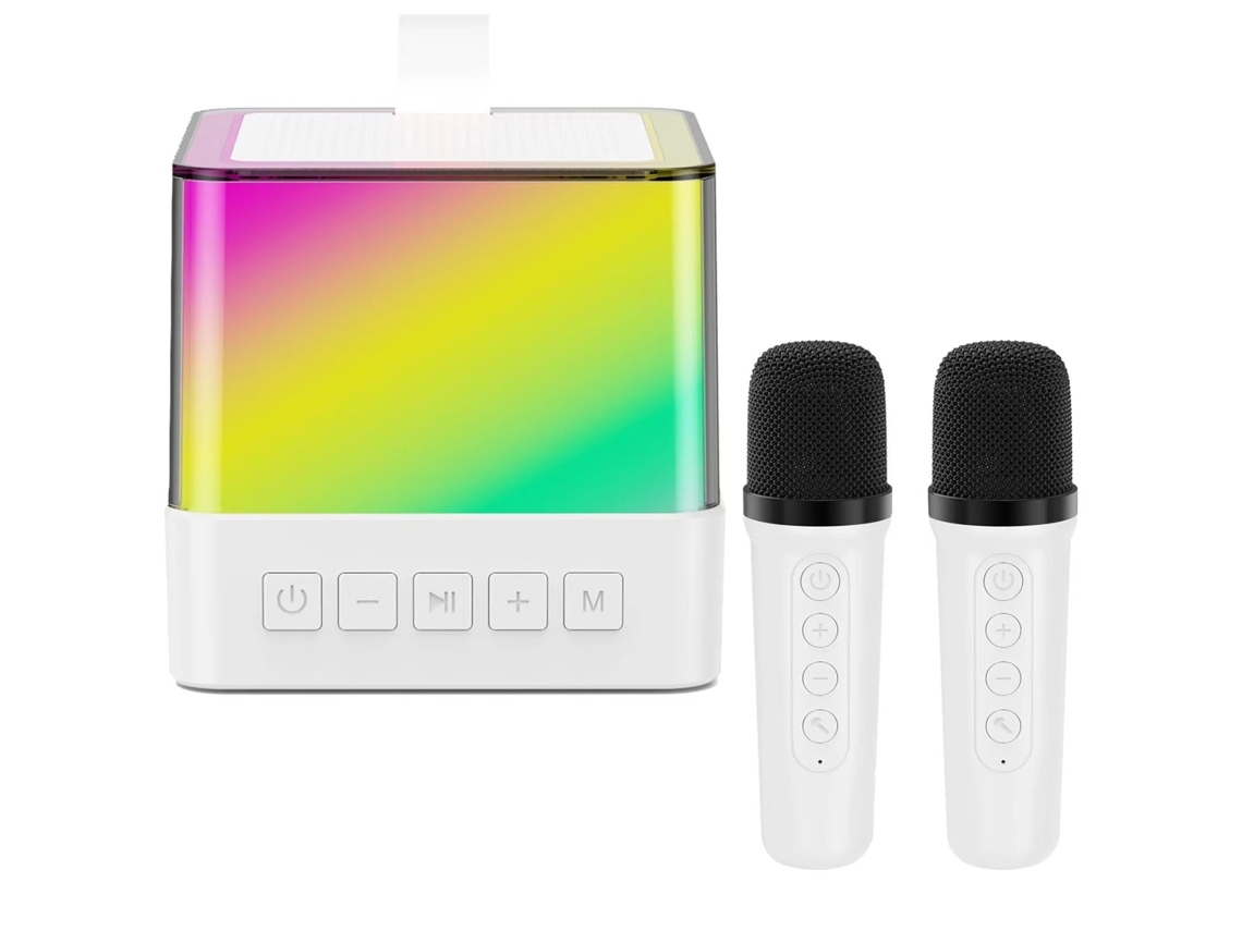 Mini máquina de karaoke para niños y adultos. Altavoz portátil de karaoke con Bluetooth, dos micrófonos inalámbricos y luces RGB. Chennnls