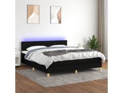 Cama Box Spring Con Colchón Led Tela Negro 160x200 Cm