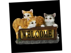Lámpara Solar Decorativa De Resina Naranja Con Forma De Gato Para Jardín.