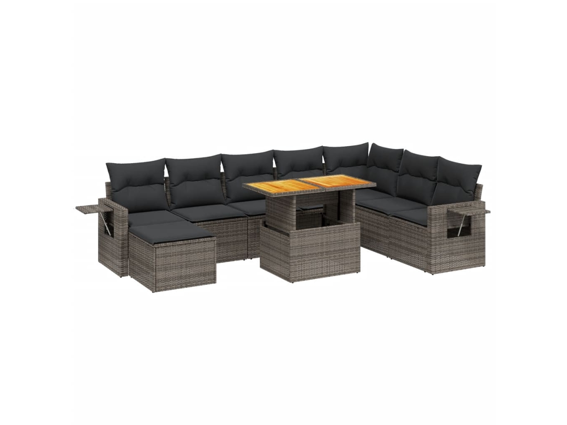 Conjunto 9 de muebles de jardín VIDAXL y cojines ratán sintético gris