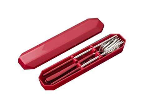 Juego de vajilla portátil de acero inoxidable de 3 piezas, juego de cubiertos reutilizables aptos para lavavajillas, rojo