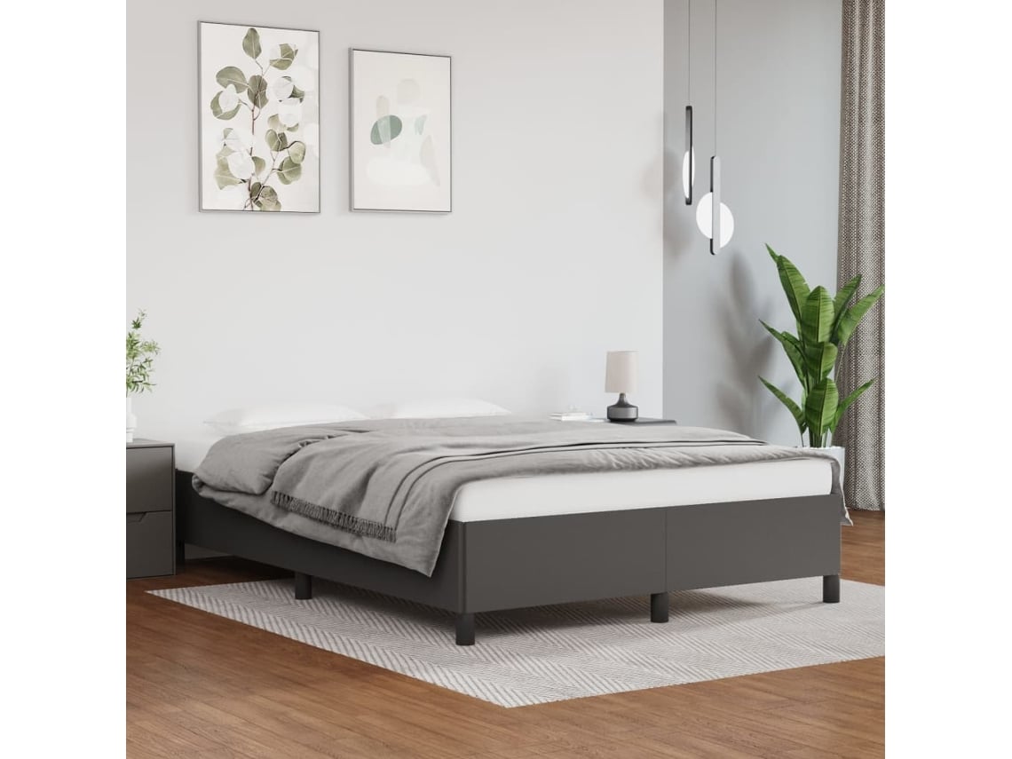 Estructura De Cama Sin Colchón Cuero Sintético Gris 140x190 Cm