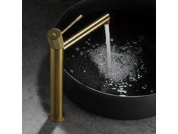 Grifo monomando para lavabo alto en latón con acabado dorado cepillado, cartucho cerámico Ø26 mm, altura 322 mm Imex