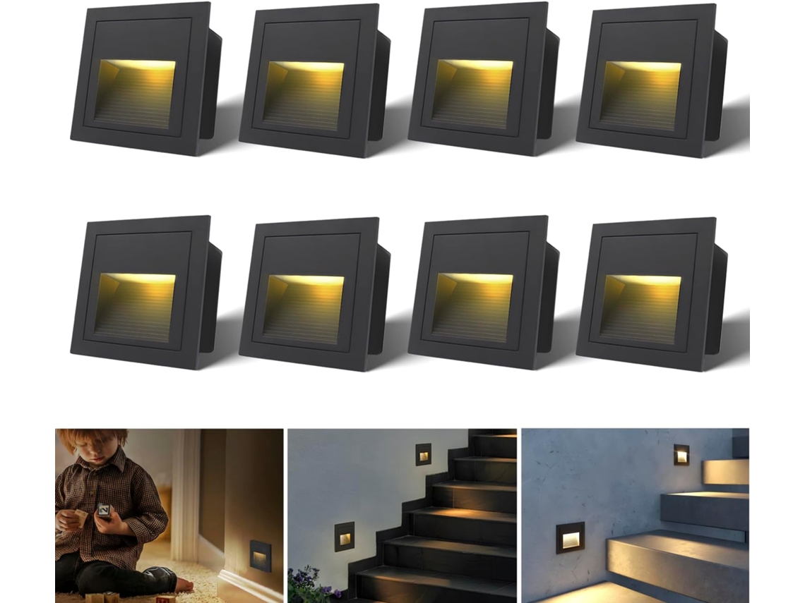 Aplique Led De Pared Para Escaleras, 3w, Aluminio, Esquina, Negro, Ip44, Blanco Cálido, 230v