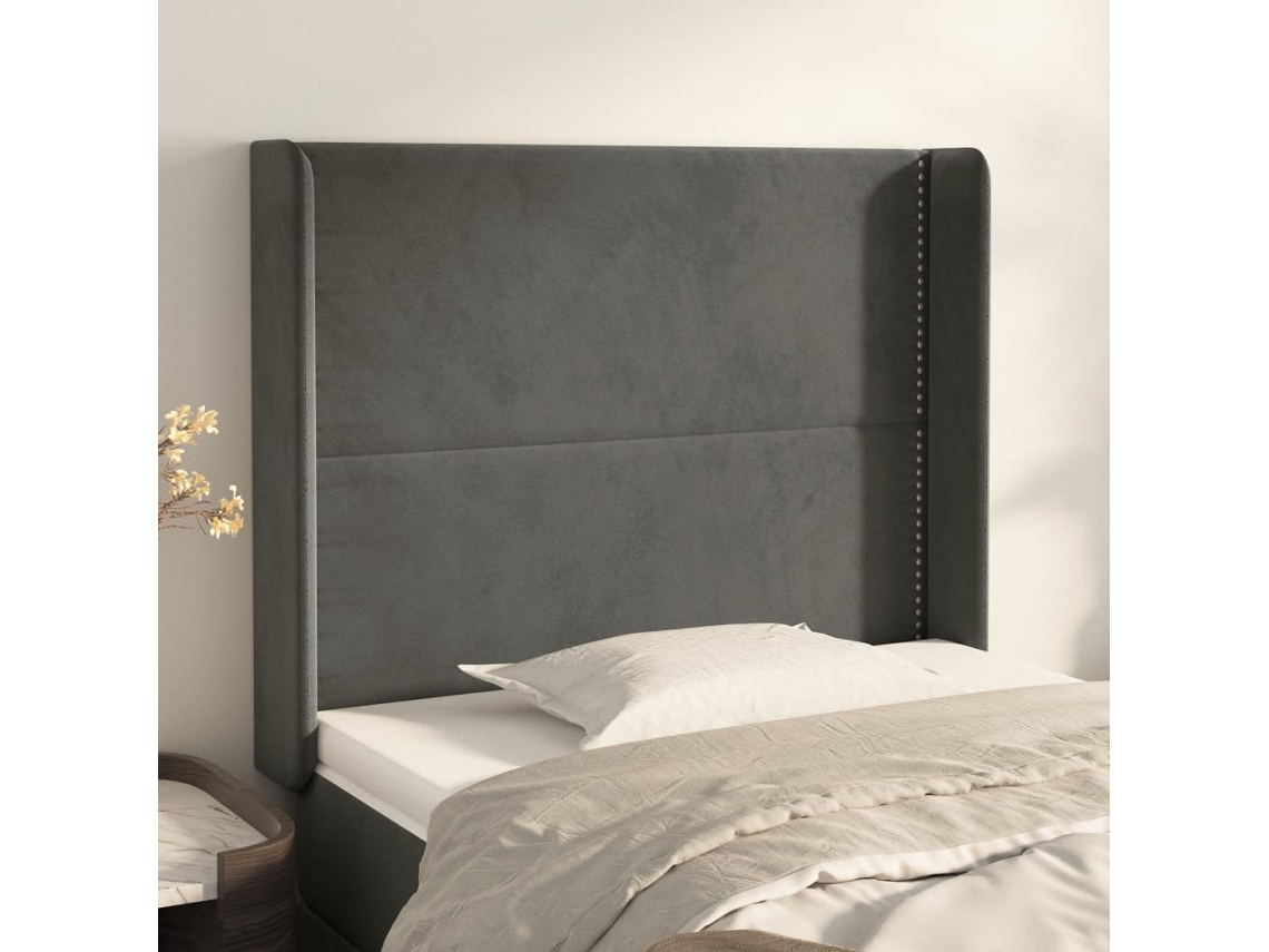 Cabecero Con Orejas De Terciopelo Gris Oscuro 83x16x118/128 Cm