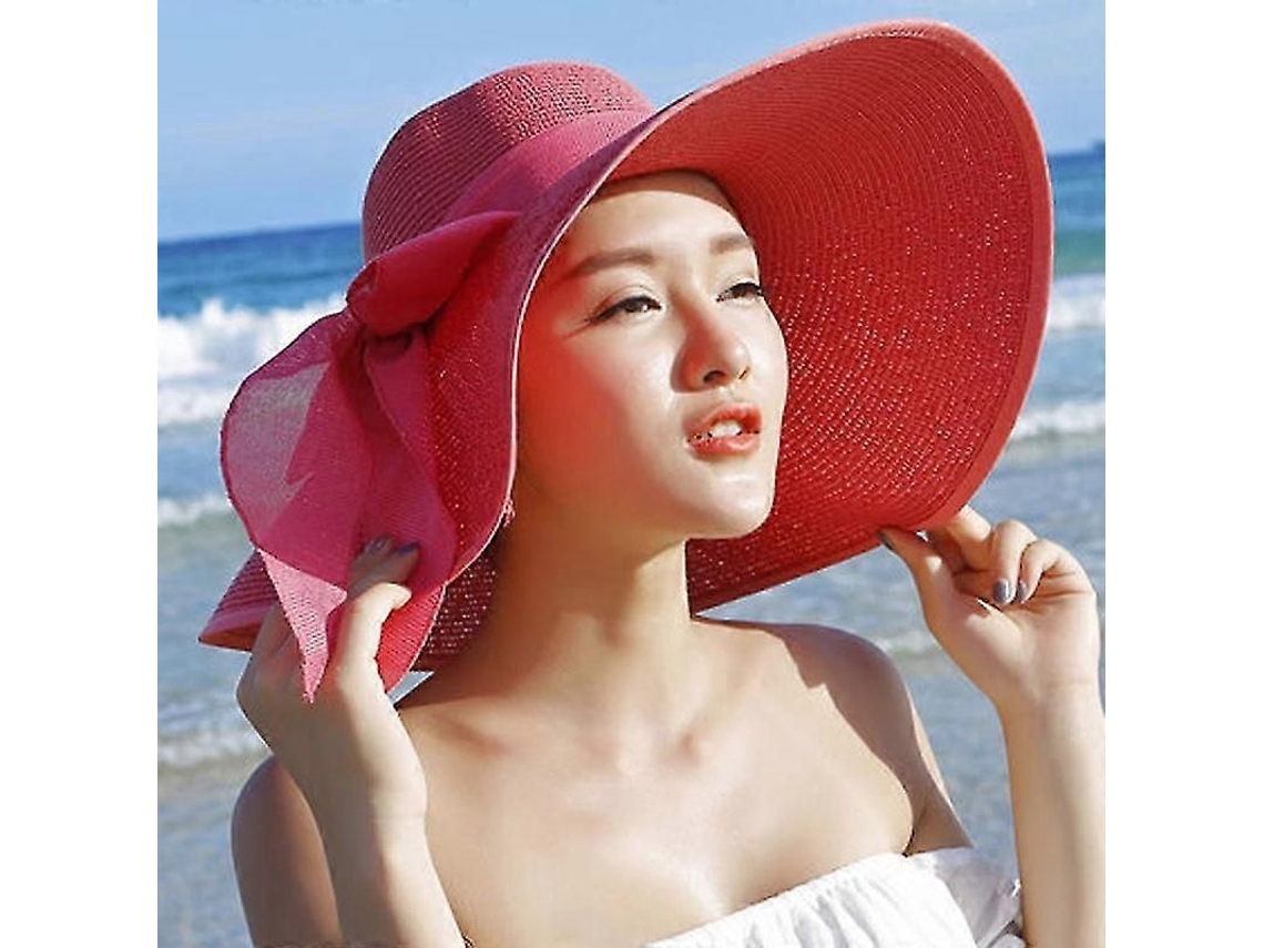 2026-sombrero De Paja Planchado Con Lazo Grande Y Visera Ancha Para Mujer, Plegable Y Protector Uv 50+ Para Verano Y Playa