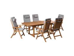 Juego de comedor Beliani Java Premium de madera de acacia con sillas, marrón, 220 x 90 x 74 cm