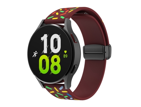 Correa de reloj inteligente para Samsung Galaxy Watch 6/6 Classic Sports Rainbow Dots Correa magnética con hebilla de silicona negra (rojo vino)