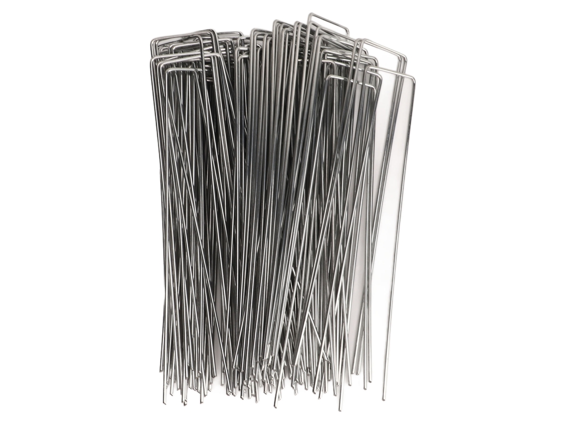 100 estacas de jardín en forma de U de acero galvanizado, para paisajismo, para barreras contra malezas, decoración de césped, rugosidad de 2,5 mm/0,10 pulgadas.