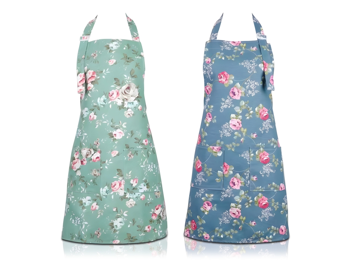 Delantal de cocina para mujer con bolsillos, estampado floral de algodón y lino para cocina y jardinería, correa ajustable para el cuello, suave y duradero.