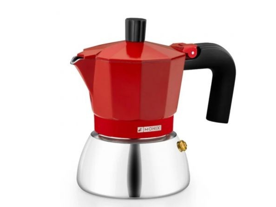 Cafetera de inducción Monix de acero inoxidable, 6 tazas, color rojo, aluminio y acero Cafetera de inducción Monix de acero inoxidable, color rojo, 6 tazas, cuerpo de aluminio y base de acero