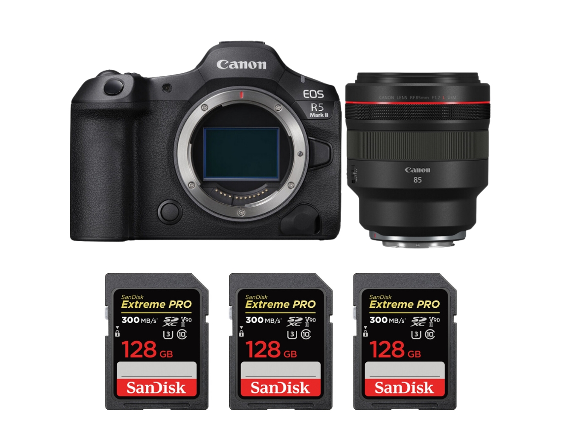 Canon EOS R5 Mark II + RF 85mm F/1.2 L USM + 3 Sandisk 128GB UHS II 300MB/s + Libro electrónico “20 consejos para fotos impresionantes”