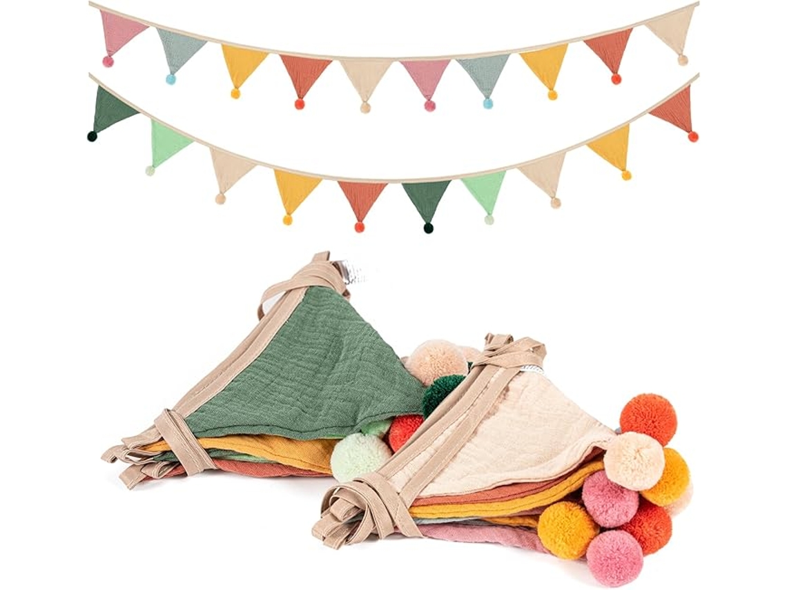 Banderines Decoracion Habitacion Bebe Algodon, Guirnalda Pared, Verde Candy Y Beige
