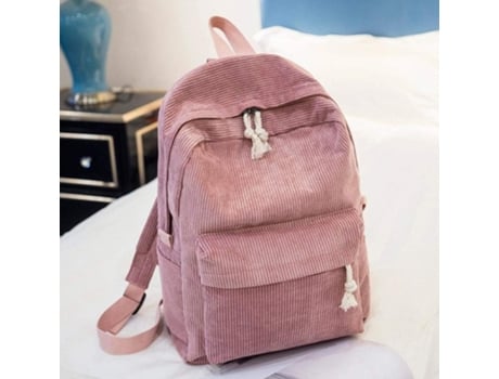 Mochila estilo mochila de tela suave, mochila escolar de diseño de pana para niñas adolescentes, mochila a rayas para mujeres (Rosa)