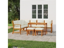 Juego de comedor de jardín de 7 piezas con cojines de acacia maciza DKD Home Decor