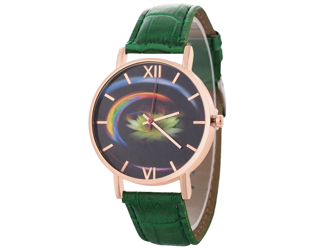 Reloj De Pulsera Analógico De Cuarzo Con Esfera Redonda (verde)