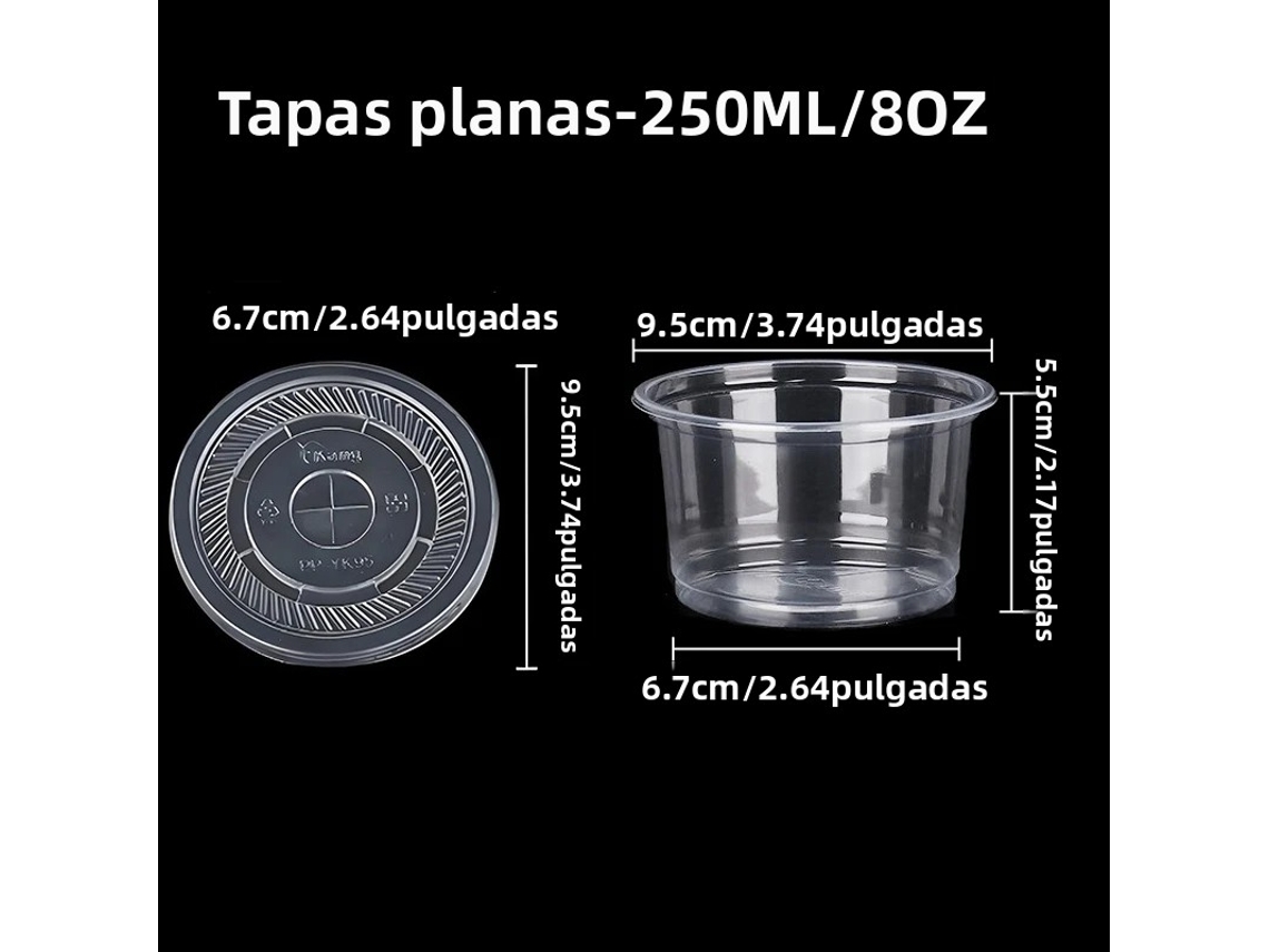 Vaso de postre desechable MDUG de plástico con tapa plana de 250 ml
