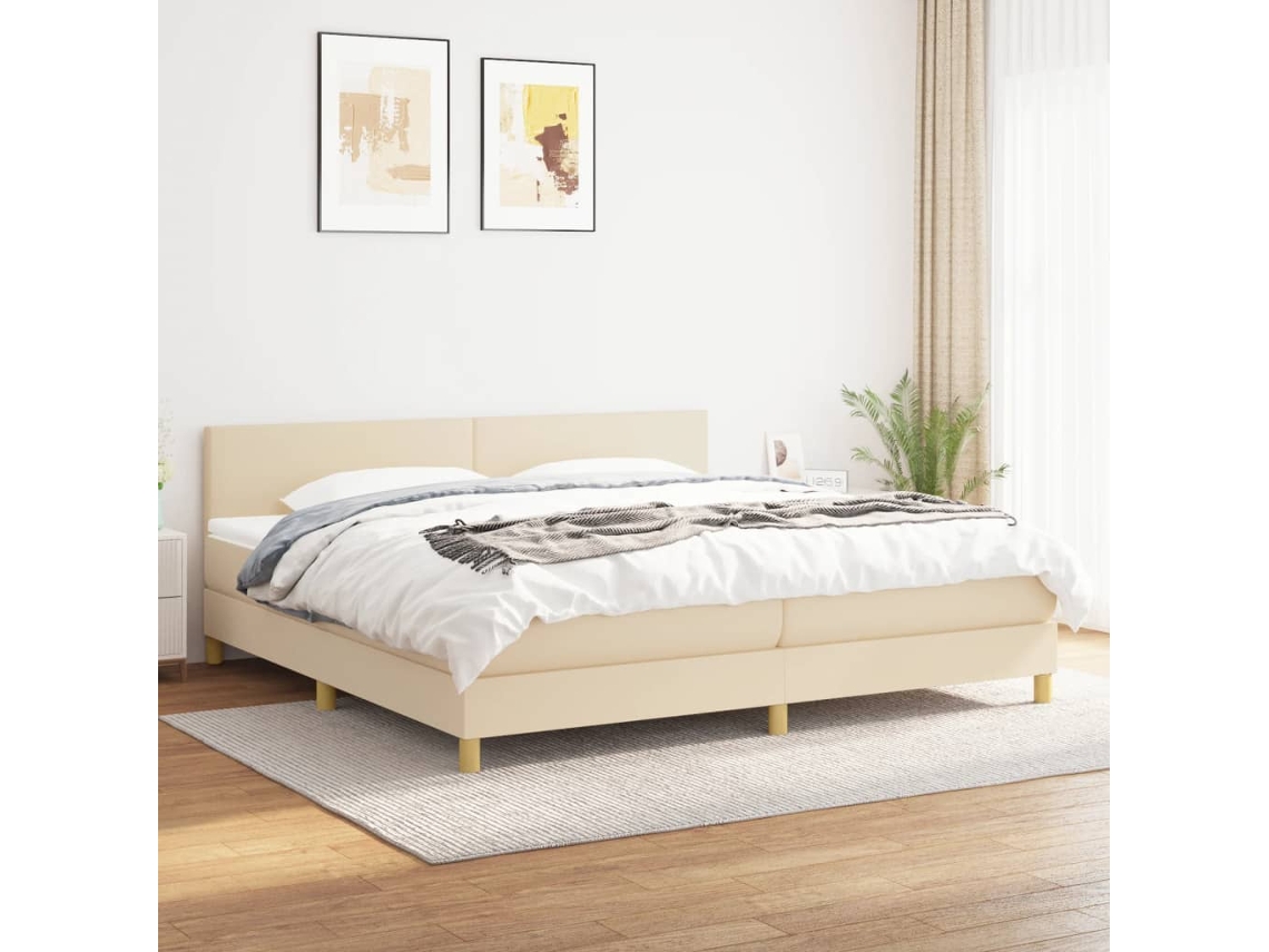 Cama Box Spring Con Colchón Tela Color Crema 200x200 Cm