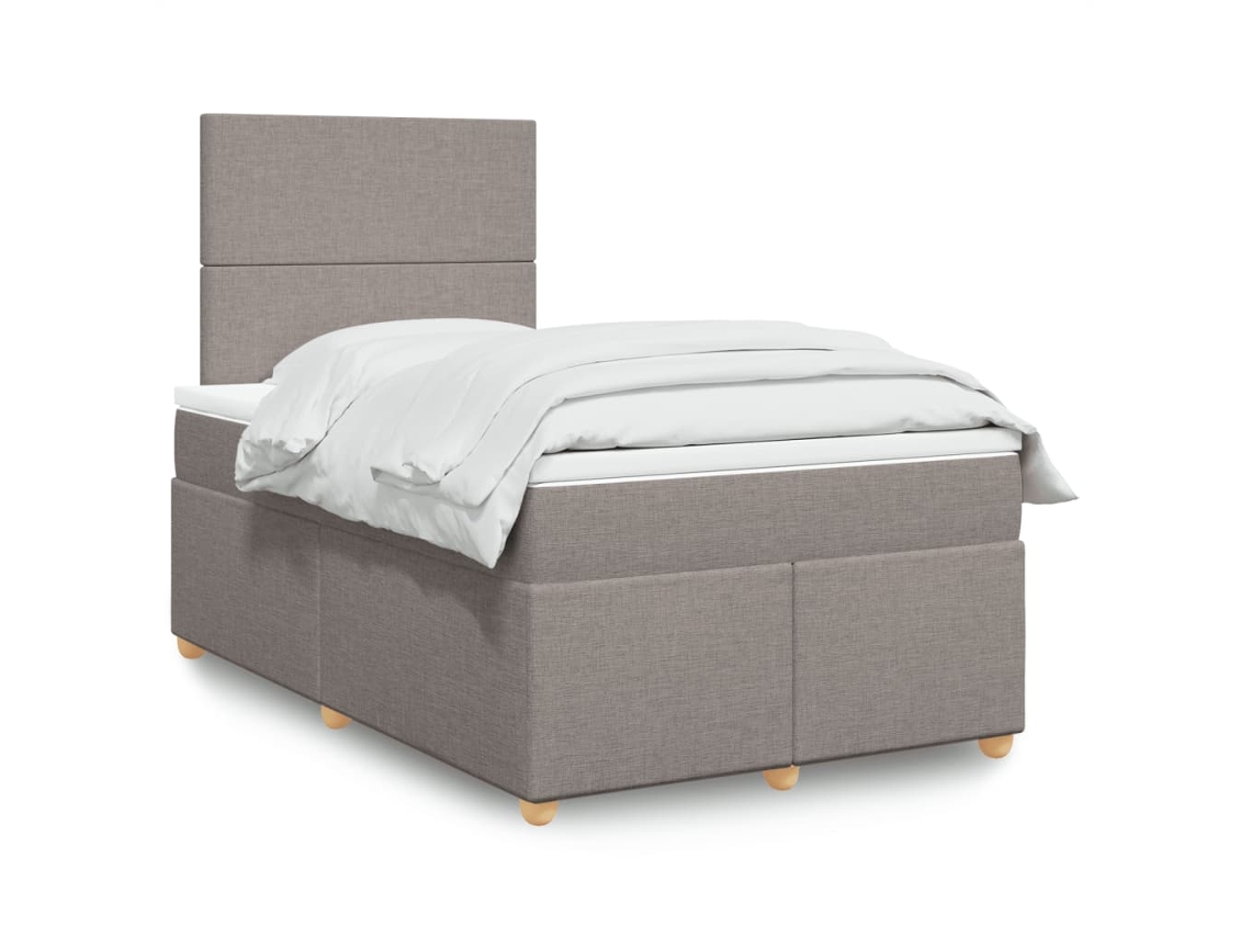 Cama Box Spring Con Colchón Tela Gris Taupe 120x200 Cm