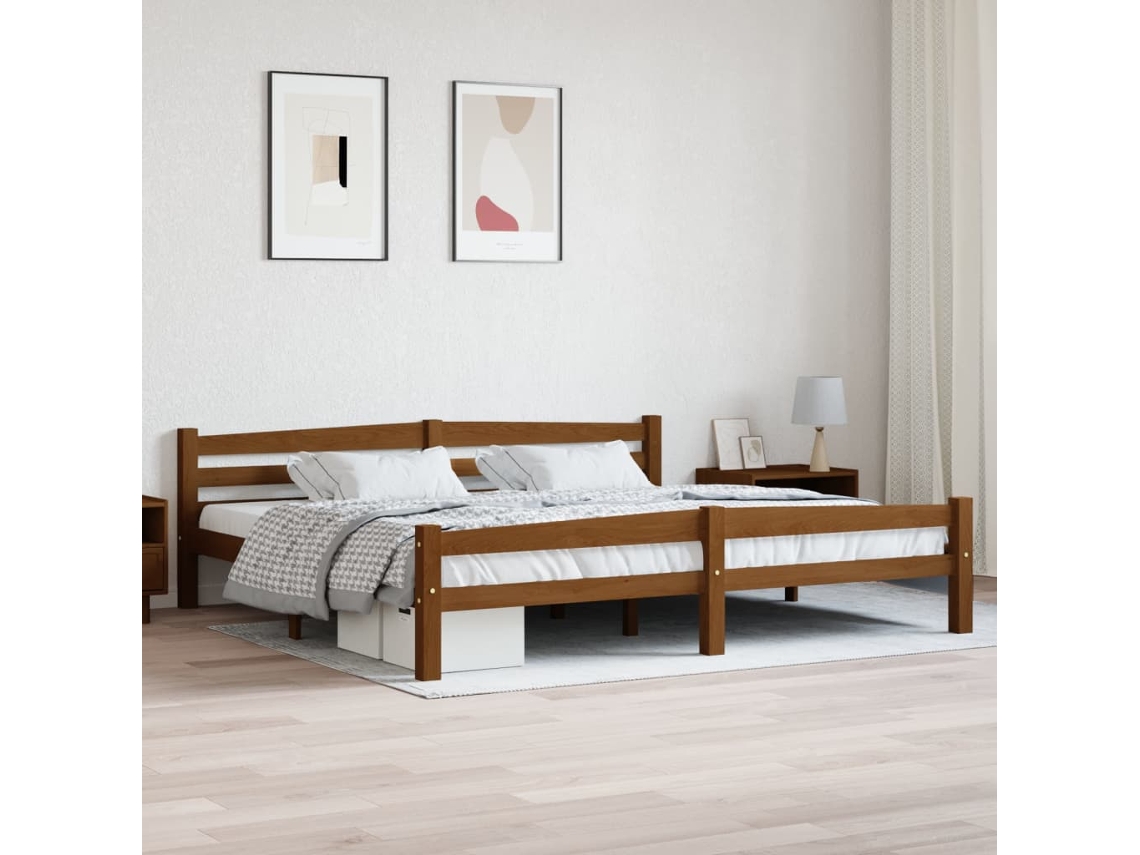 Estructura Cama Sin Colchón Madera Pino Marrón Miel 200x200 Cm
