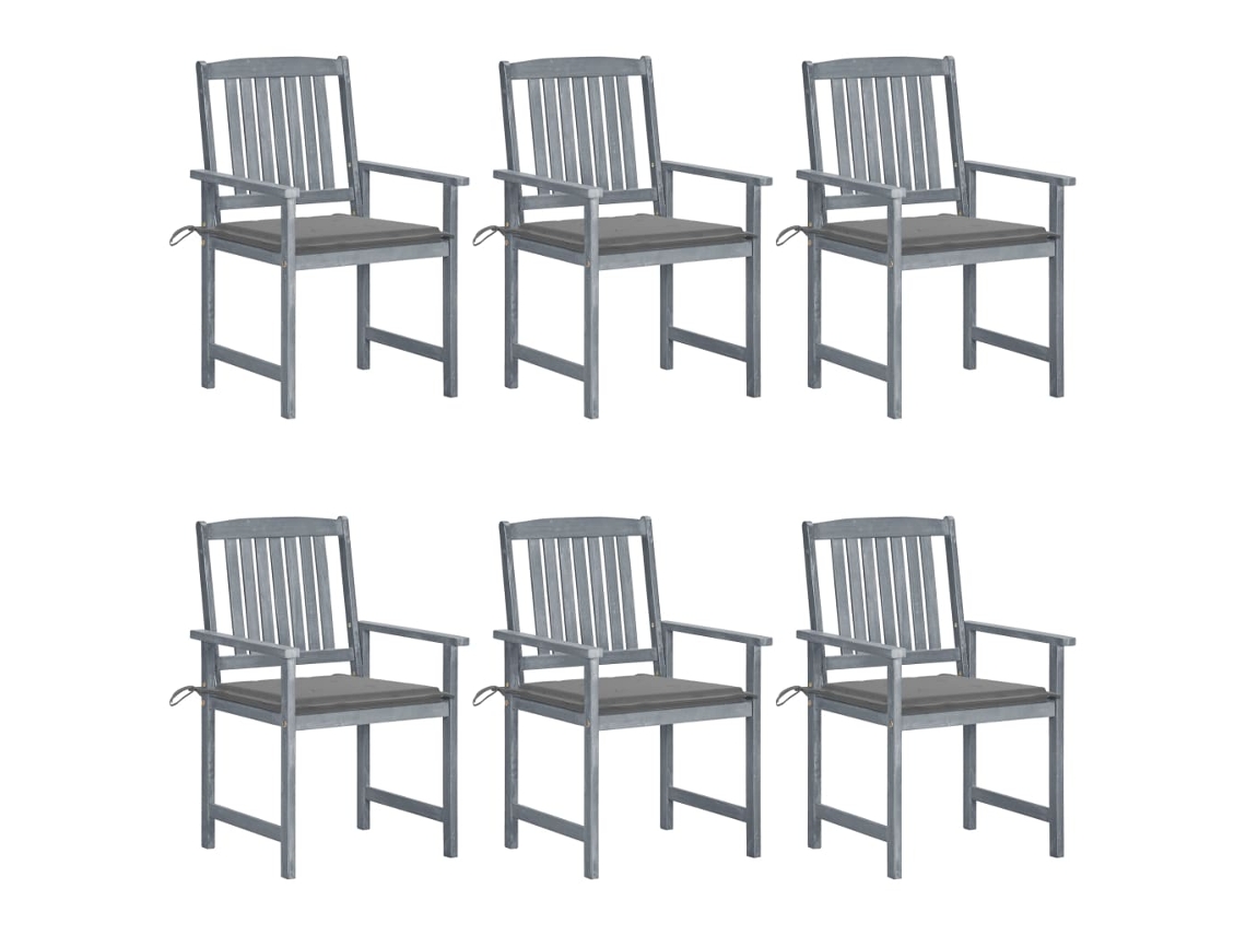 Sillas de jardín DKD Home Decor de 6 piezas con cojines, acacia maciza, gris